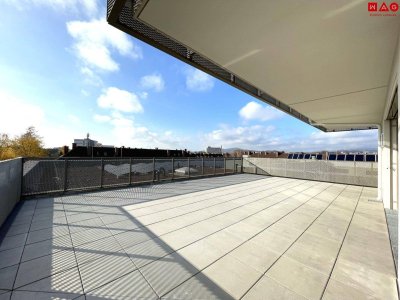 105 m² Dachterrasse für Ihr Leben im Freien – barrierefreie Komfortwohnung mit grünem Energiekonzept