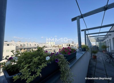 Lichtdurchflutete 2-Zimmer-Wohnung (vollmöbliert) mit großer Terrasse im letzten Liftstock
