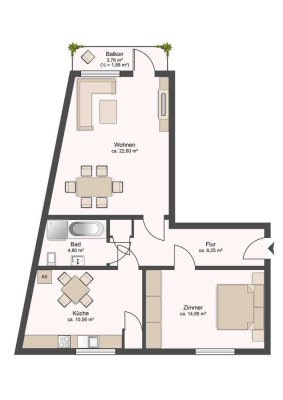 Gut geschnittene 2-3 Zimmer-Wohnung mit großer Wohnküche – WE 1
