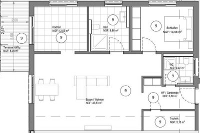 Erstbezug: exklusive 3-Zimmer-Souterrainwohnung mit Terrasse in Karlsbad (Spielberg)