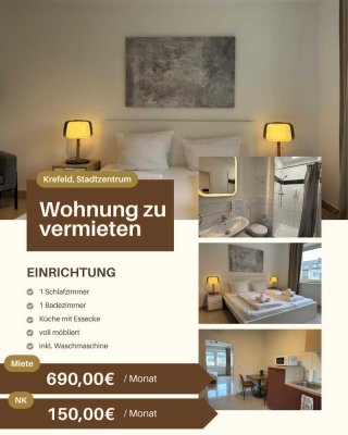 Möblierte 1-Zimmer-Wohnung in Krefeld Zentrum | ideal für Berufstätige / Firmen | EBK