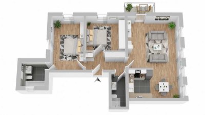 Sanierte 3-R-Whg mit Balkon und 2 Bädern und Garage