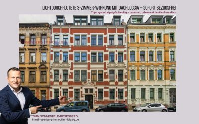 *Bezugsfrei* 3-Zimmerwohnung mit Dachloggia – Über den Dächern Schleußigs, Nähe Clara-Park