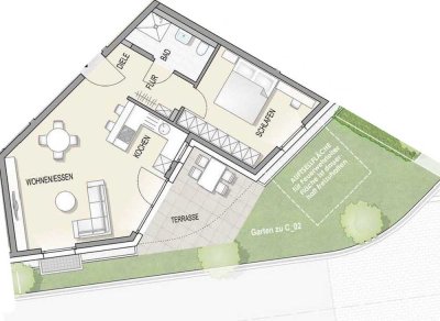 Stilvoll wohnen mit Garten: Moderne und helle 2,5-Zimmer-Neubauwohnung in ruhiger Lage