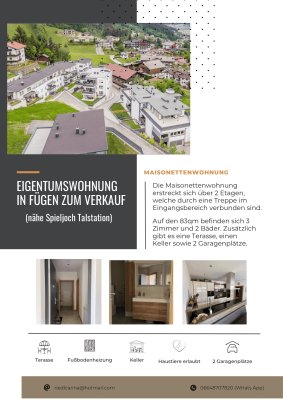 Maisonette in Fuegen 83m2 mit 2 Baedern und Garage