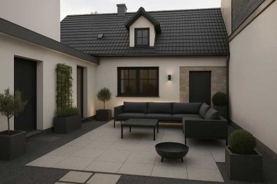 Kleines Reihenmittel Haus mit
3-Zimmer-Wohnung ca. 90 m² mit Hof & Stellplatz – Nähe der A14