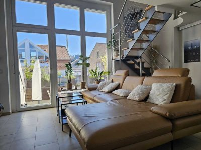 Vollmöblierte 3-Raum-Loft-Wohnung mit lux. Innenausstattung mit zwei Terrassen u. EBK in Heidelberg
