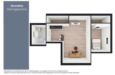 Erstbezug: Moderne 2 Zimmer DG Wohnung mit offener Wohnküche