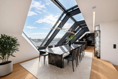 LUXUS DACHGESCHOSS - 4 Zimmer - 360° BLICK - ca. 204m² gew. NFL - ca. 50m² Terrassen - hochwertige Ausstattung - Einbauküche - 2 Garagenplätze - Rochusmarkt - Grüner Prater - 5 Jahre befristet