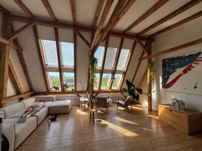 Zwischenmiete: Helle geräumige Dachgeschosswohnung mit großer Terrasse & Blick ins Grüne