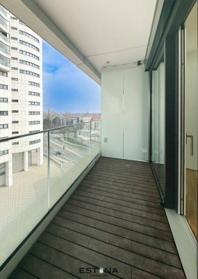 Singlewohnung mit Freifläche und Blick auf die Donauinsel