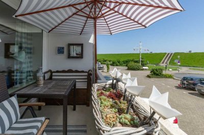 Stilvolles Wohnen in erster Reihe mit Deichblick, Balkon, Schwimmbad und Sauna