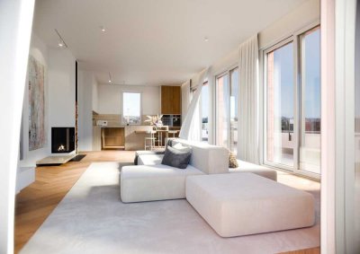 Traum-Panorama direkt am Wasser: Einzigartiges Neubau-Penthouse + Sonnenterrasse + mit Sauna & Kamin