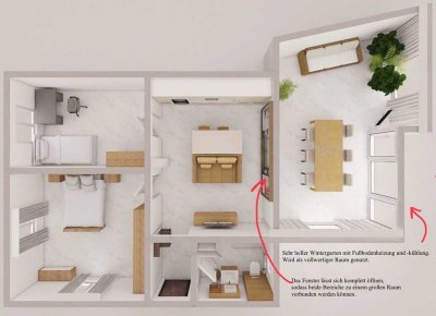 Großzügige 3,5-Zimmer-Wohnung mit beheiztem, sonnigem Wintergarten.