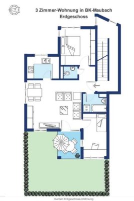 Modernisierte 3-Zimmer-Erdgeschosswohnung mit Garten in Backnang-Maubach