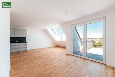 DEN BLICK SCHWEIFEN LASSEN.... traumhafte DG-Wohnung mit Terrasse und Küche im Erstbezugs-Neubau in Hofruhelage