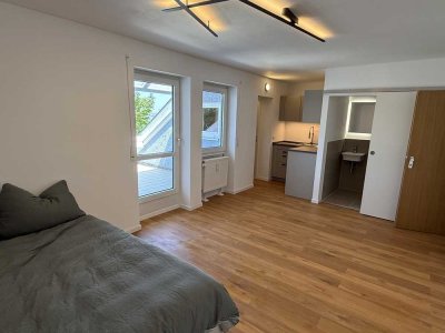 Modernisierte 1,5 Zimmer Wohnung mit Einbauküche und Dachterrasse