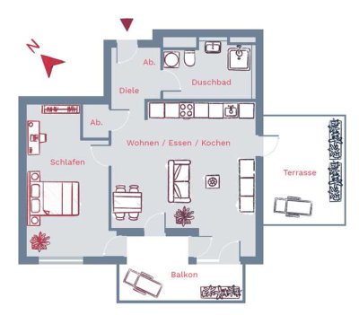 Penthouse mit Dachterrasse – Erstbezug, voll-möbliert oder nur mit Küche