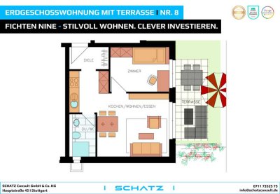 Erdgeschosswohnung mit Terrasse und 52m² Garten