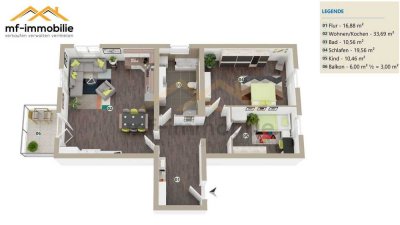 charmante Erdgeschosswohnung 3-Zimmer Balkon, Einbauküche