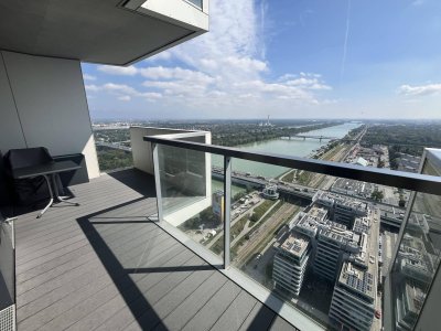 Grandiose Aussicht aus dem 35. Stockwerk: Moderne 2 Zimmer-Wohnung samt Balkon zu mieten in 1020 Wien