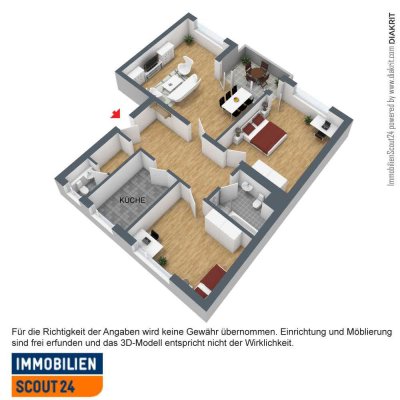 Lichtdurchflutete, renovierte  3 - Zi- DG-Wohnung mit Terrasse, Balkon und Aufzug.