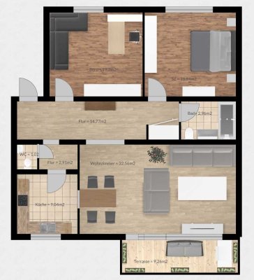 Großzügige 3-Zimmer-Wohnung 103,72m2  mit großer Terrasse und Einbauküche in Velbert-Flandersbach