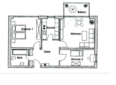 gut geschnittene Wohnung mit drei Zimmern sowie Balkon und EBK in Freising