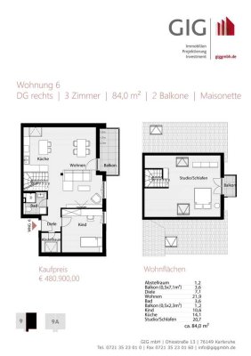 WE06 | Neubau | DG | 3 Zimmer | ca. 84 m² | Maisonette | 2 Balkone | Kellerraum