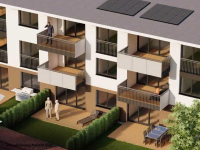 Kleine Neubau-Erdgeschoss-Wohnung mit Südterrasse und Garten
