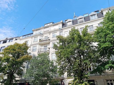 GRÜNBLICK, Schüttelstraße, 135 m2 Altbau mit Balkon und Loggia, 4 Zimmer, Wohnküche, 2 Bäder, Parketten, Fernblick