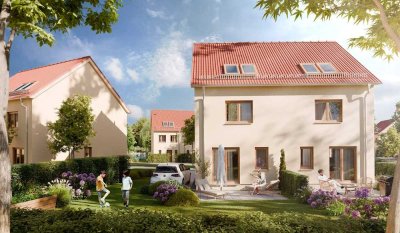 Modernes Doppelhaus mit Dachraum als Ausbaureserve