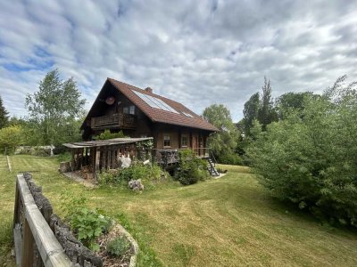 Wohnen im Holzhaus in Gutenborn mit Schwimmteich & Sauna
