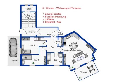 4 - Raum-Wohnung mit Terrasse und Gartennutzung - Denkmal-AfA