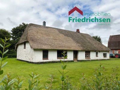 Historisches Bauernhaus mit Stallteil unter Reetdach
