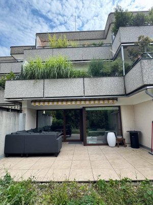 Wieder verfügbar: 1.2.-15.3.2026: Nonntal: Möblierte Designerwohnung mit 20 m² Terrasse &amp; TG – Kurzzeitmiete 1–6 Monate!