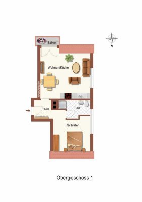 Vollst. renovierte 2-Zimmer-Wohnung mit geh. Innenausstattung mit Balkon und EBK