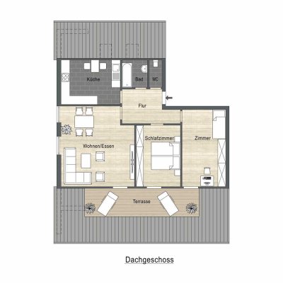 Renoviertes WG-Zimmer-Dachgeschosswohnung in Neu-Ulm mit Balkon u. Einbauküche