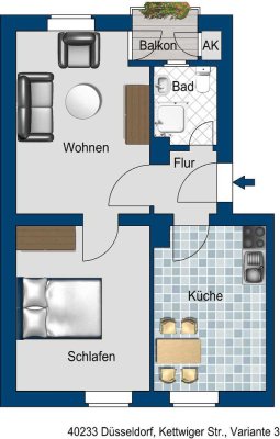 Helle 2-Zimmer-Wohnung mit Balkon und modernem Badezimmer
