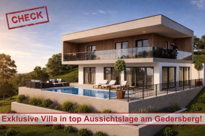Architektenvilla mit Fernsicht in BESTLAGE am Gedersberg! 156 m² Terrasse, Pool, Tiefgarage, uvm
