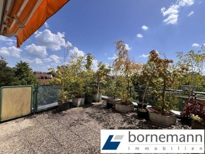 Langwasser ruhig + grün! Ganz oben! Freie 3-Zi.-Maisonette mit ca. 28 m² Dachterrasse + TG!