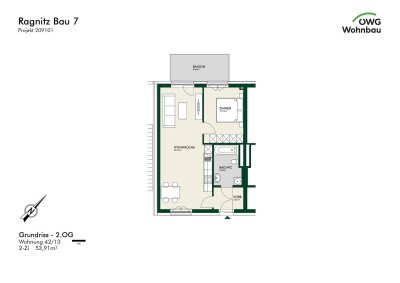 Erstbezug - Helle 2-Zimmer-Wohnung im obersten Geschoss mit Balkon - geförderte Miete - 2 Zimmer