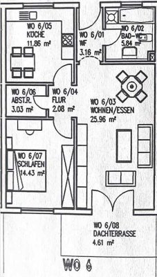 Provisionsfrei vom Eigentümer! 2-Zimmer, Küche,Bad,Abstellraum Wohnung Nr. 6