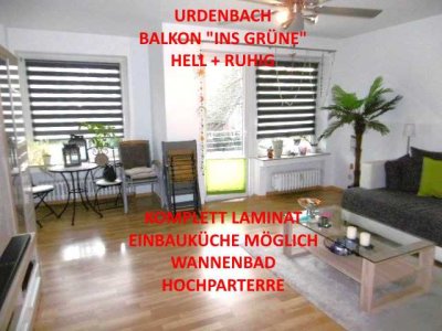 URDENBACH BALKON INS GRÜNE HELL UND RUHIG EINBAUK. MÖGL. KOMPLETT LAMINAT WANNENBAD HOCHPARTERRE