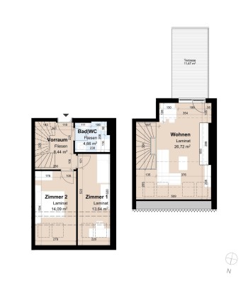 Geförderte Mansardenwohnung mit Terrasse im 4. Stock