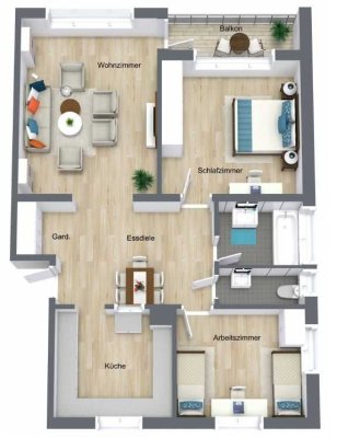 Sanierte 3 Zimmer Whg. mit Südbalkon und Single-Garage