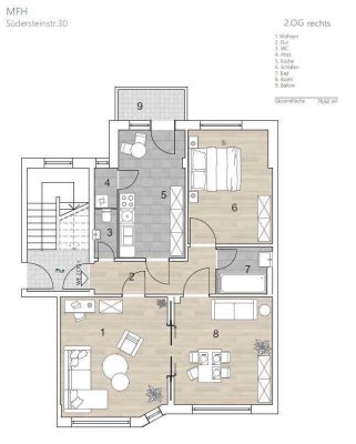Wohlfühlgarantie - sanierte 2,5 Zimmer mit Balkon und Küche