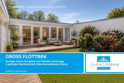 Sonniger Atrium-Bungalow mit Zimmerpotenzial, Teilkeller + Garage, Nähe International School!