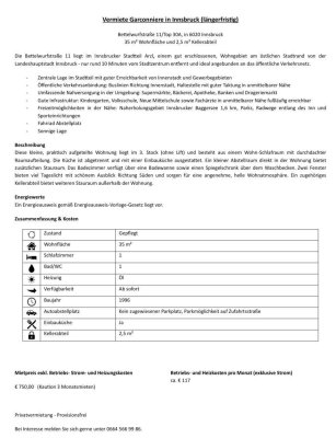 Vermiete Garconniere in Innsbruck (langfristig)