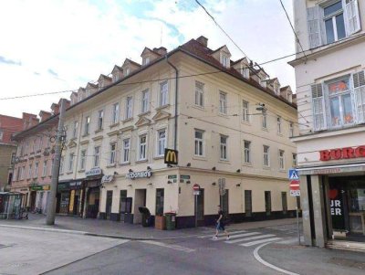Jakominiplatz: 2 ZIMMER-Wohnung + extra Küche möbliert mit Fenster + Bad mit Dusche + extra WC!
